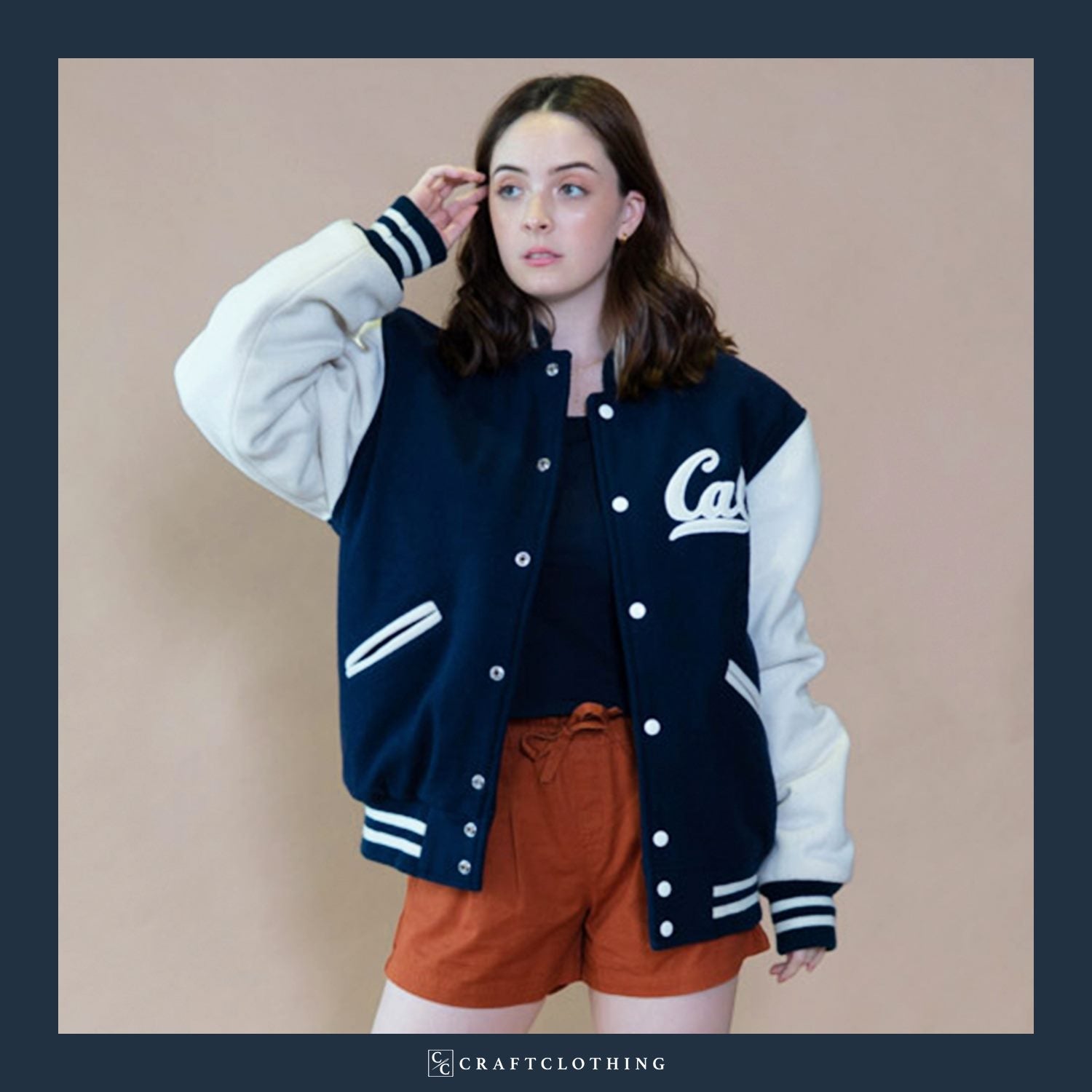 Your school or company jackets can look modern and stylish by adapting to the chic varsity jacket look just like this one.